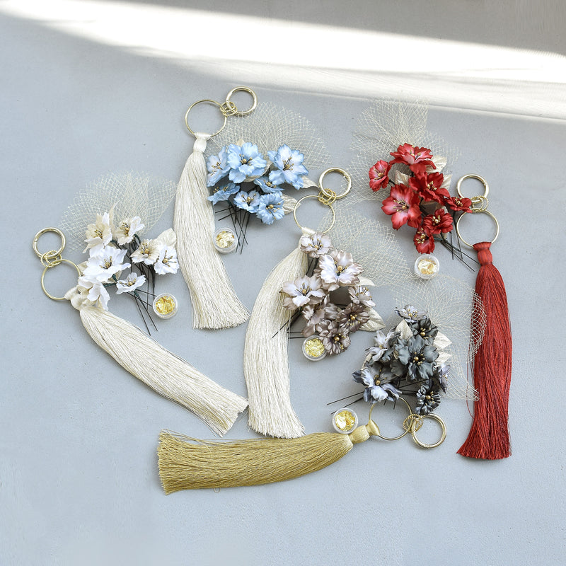 【髪飾り 桜花・リングタッセル Uピン金箔9点セット】ポニーテールリング ヘアアクセ  ヘアアクセサリー  日本製 成人式振袖や卒業式袴にも（5432636701）【取り寄せ品】