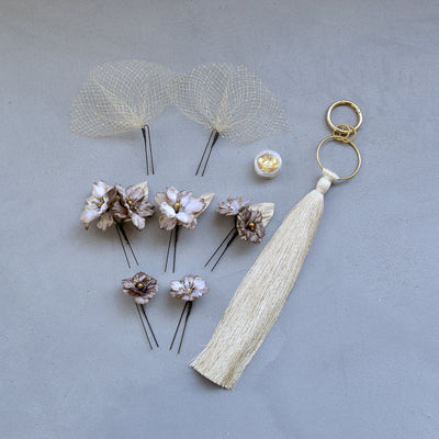 【髪飾り 桜花・リングタッセル Uピン金箔9点セット】ポニーテールリング ヘアアクセ  ヘアアクセサリー  日本製 成人式振袖や卒業式袴にも（5432636701）【取り寄せ品】