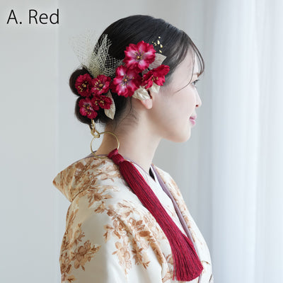 【髪飾り 桜花・リングタッセル Uピン金箔9点セット】ポニーテールリング ヘアアクセ  ヘアアクセサリー  日本製 成人式振袖や卒業式袴にも（5432636701）【取り寄せ品】