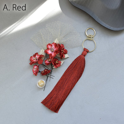 【髪飾り 桜花・リングタッセル Uピン金箔9点セット】ポニーテールリング ヘアアクセ  ヘアアクセサリー  日本製 成人式振袖や卒業式袴にも（5432636701）【取り寄せ品】