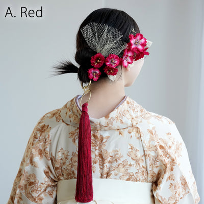 【髪飾り 桜花・リングタッセル Uピン金箔9点セット】ポニーテールリング ヘアアクセ  ヘアアクセサリー  日本製 成人式振袖や卒業式袴にも（5432636701）【取り寄せ品】