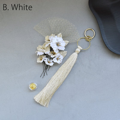 【髪飾り 桜花・リングタッセル Uピン金箔9点セット】ポニーテールリング ヘアアクセ  ヘアアクセサリー  日本製 成人式振袖や卒業式袴にも（5432636701）【取り寄せ品】