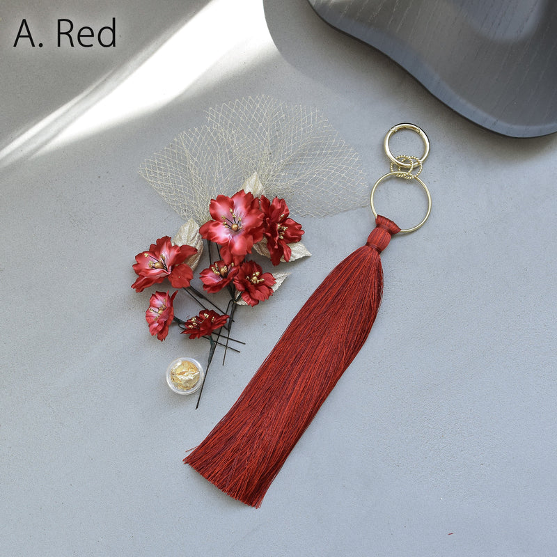 【髪飾り 桜花・リングタッセル Uピン金箔9点セット】ポニーテールリング ヘアアクセ  ヘアアクセサリー  日本製 成人式振袖や卒業式袴にも（5432636701）【取り寄せ品】