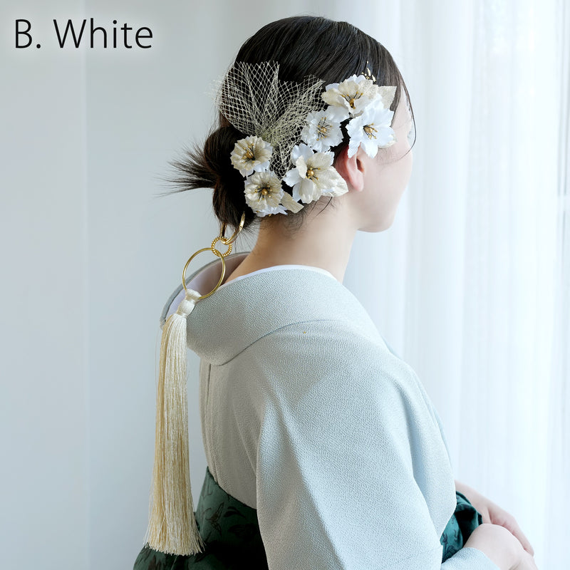 【髪飾り 桜花・リングタッセル Uピン金箔9点セット】ポニーテールリング ヘアアクセ  ヘアアクセサリー  日本製 成人式振袖や卒業式袴にも（5432636701）【取り寄せ品】