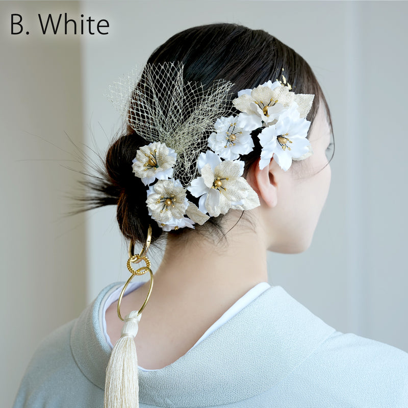 【髪飾り 桜花・リングタッセル Uピン金箔9点セット】ポニーテールリング ヘアアクセ  ヘアアクセサリー  日本製 成人式振袖や卒業式袴にも（5432636701）【取り寄せ品】