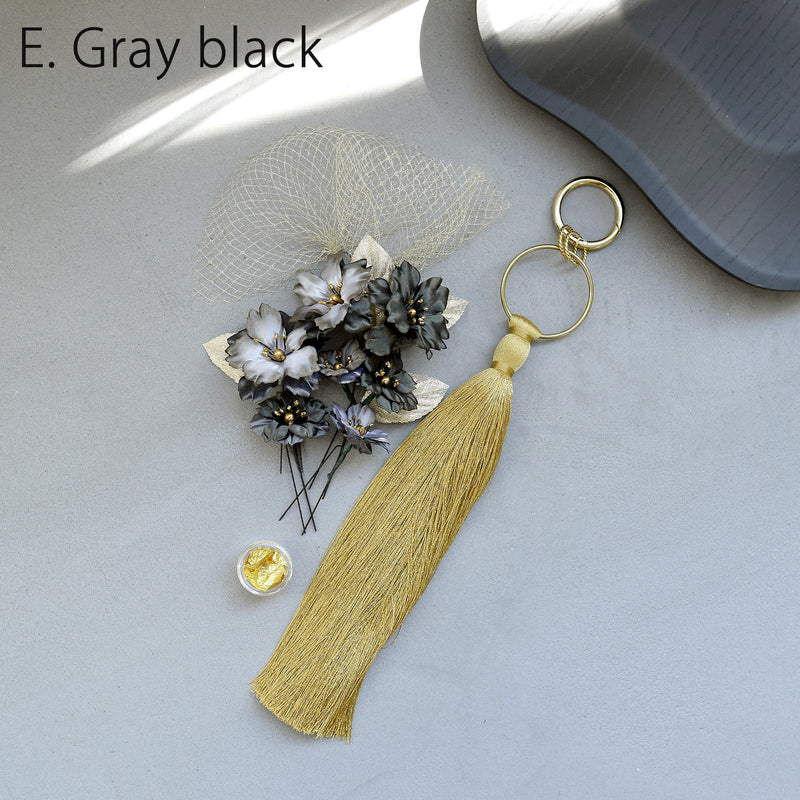 【髪飾り 桜花・リングタッセル Uピン金箔9点セット】ポニーテールリング ヘアアクセ  ヘアアクセサリー  日本製 成人式振袖や卒業式袴にも（5432636701）【取り寄せ品】