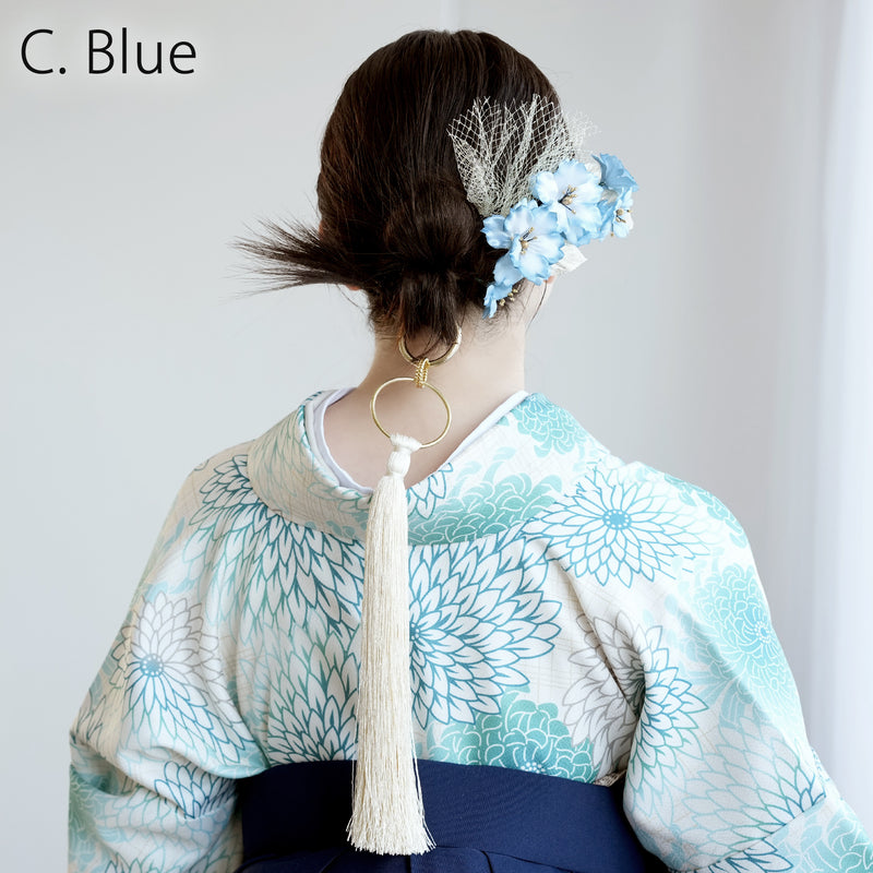 【髪飾り 桜花・リングタッセル Uピン金箔9点セット】ポニーテールリング ヘアアクセ  ヘアアクセサリー  日本製 成人式振袖や卒業式袴にも（5432636701）【取り寄せ品】