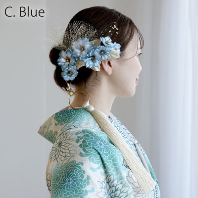 【髪飾り 桜花・リングタッセル Uピン金箔9点セット】ポニーテールリング ヘアアクセ  ヘアアクセサリー  日本製 成人式振袖や卒業式袴にも（5432636701）【取り寄せ品】