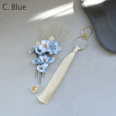 【髪飾り 桜花・リングタッセル Uピン金箔9点セット】ポニーテールリング ヘアアクセ  ヘアアクセサリー  日本製 成人式振袖や卒業式袴にも（5432636701）【取り寄せ品】