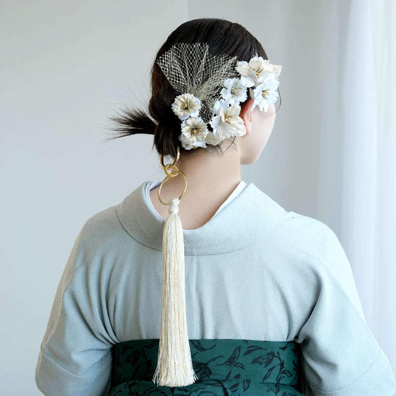 【髪飾り 桜花・リングタッセル Uピン金箔9点セット】ポニーテールリング ヘアアクセ  ヘアアクセサリー  日本製 成人式振袖や卒業式袴にも（5432636701）【取り寄せ品】