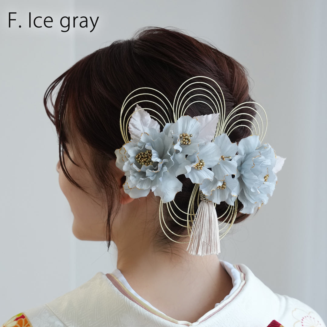 髪飾り 牡丹＆水引＆タッセル Uピン5点セット】花 ヘアアクセ ヘア