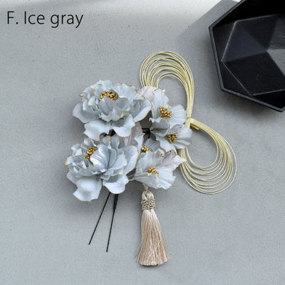 【髪飾り 牡丹＆水引＆タッセル Uピン5点セット】花 ヘアアクセ  ヘアアクセサリー  日本製 成人式振袖や卒業式袴にも（5432637201）【取り寄せ品】