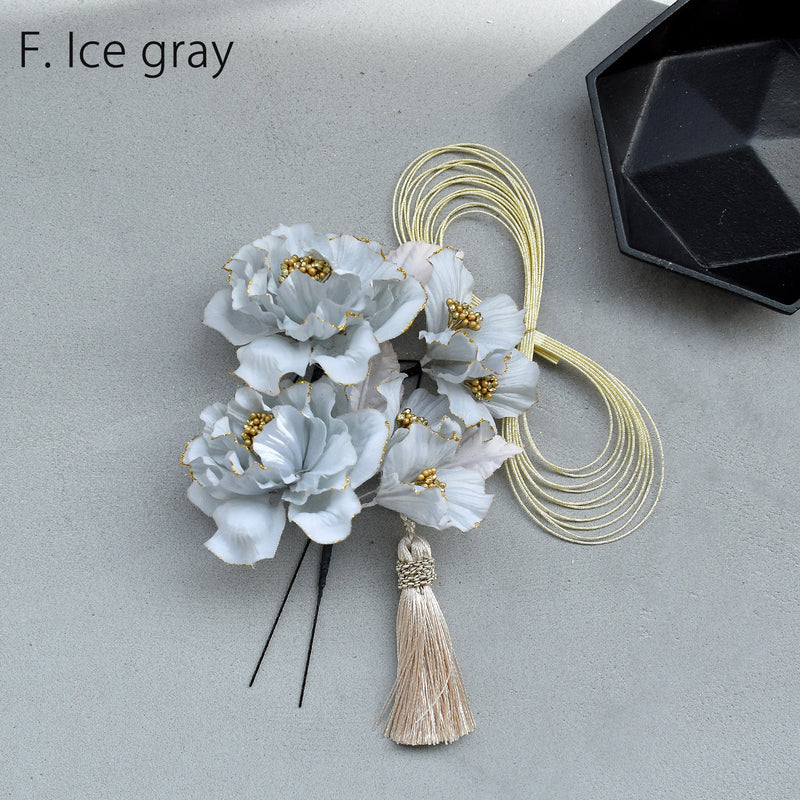 【髪飾り 牡丹＆水引＆タッセル Uピン5点セット】花 ヘアアクセ  ヘアアクセサリー  日本製 成人式振袖や卒業式袴にも（5432637201）【取り寄せ品】