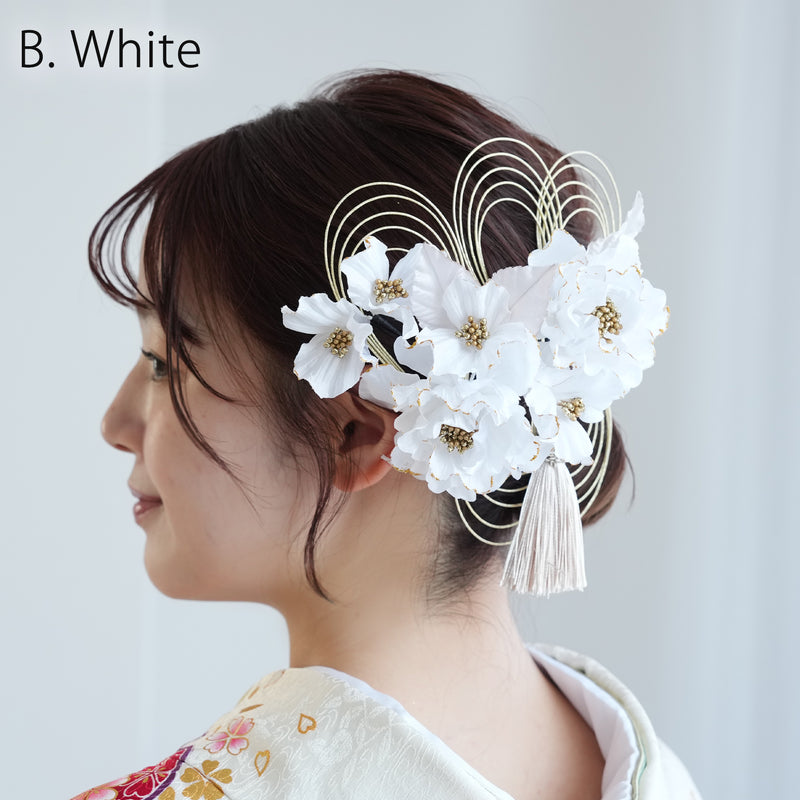 【髪飾り 牡丹＆水引＆タッセル Uピン5点セット】花 ヘアアクセ  ヘアアクセサリー  日本製 成人式振袖や卒業式袴にも（5432637201）【取り寄せ品】