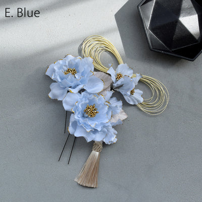 【髪飾り 牡丹＆水引＆タッセル Uピン5点セット】花 ヘアアクセ  ヘアアクセサリー  日本製 成人式振袖や卒業式袴にも（5432637201）【取り寄せ品】