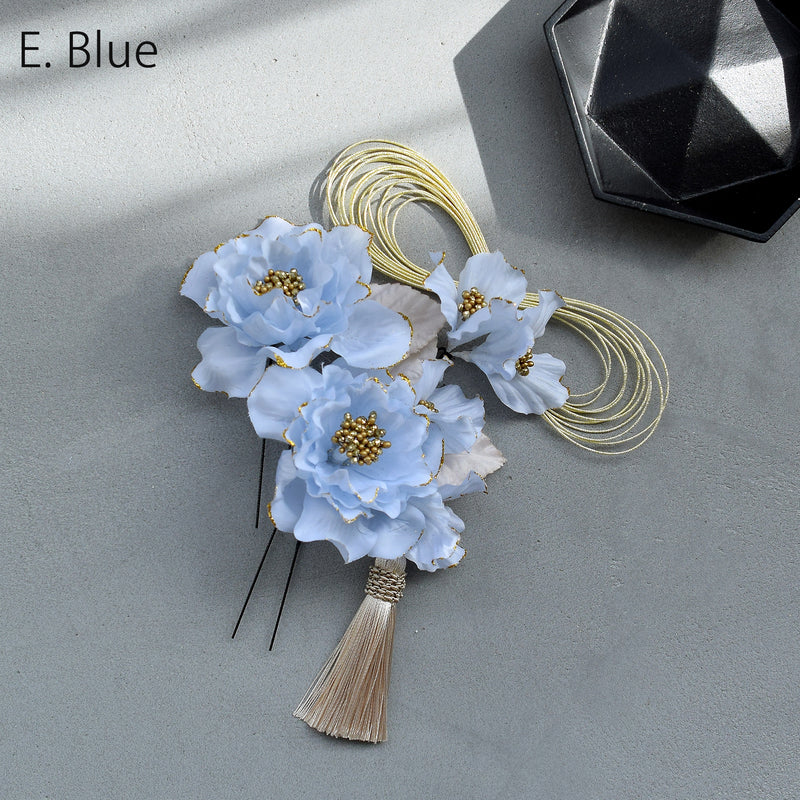 【髪飾り 牡丹＆水引＆タッセル Uピン5点セット】花 ヘアアクセ  ヘアアクセサリー  日本製 成人式振袖や卒業式袴にも（5432637201）【取り寄せ品】