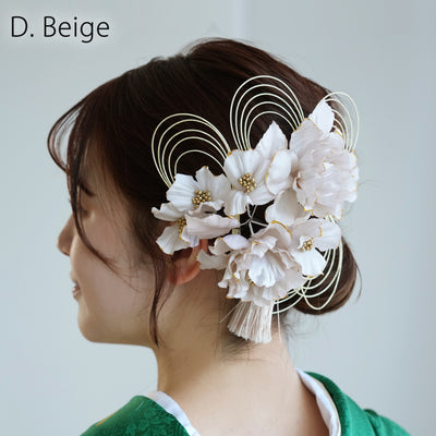 【髪飾り 牡丹＆水引＆タッセル Uピン5点セット】花 ヘアアクセ  ヘアアクセサリー  日本製 成人式振袖や卒業式袴にも（5432637201）【取り寄せ品】