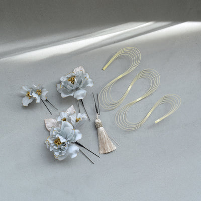 【髪飾り 牡丹＆水引＆タッセル Uピン5点セット】花 ヘアアクセ  ヘアアクセサリー  日本製 成人式振袖や卒業式袴にも（5432637201）【取り寄せ品】