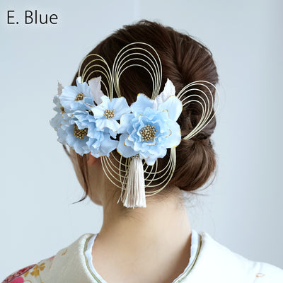 【髪飾り 牡丹＆水引＆タッセル Uピン5点セット】花 ヘアアクセ  ヘアアクセサリー  日本製 成人式振袖や卒業式袴にも（5432637201）【取り寄せ品】