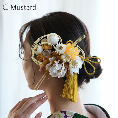 【髪飾り 牡丹・梅・桜＆水引・タッセル コームUピン5点セット】花 水引 玉 タッセル  ヘアアクセサリー  日本製 成人式振袖や卒業式袴にも（5432637801）【取り寄せ品】