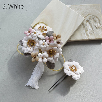 【髪飾り 大正レトロ梅＆タッセル コームUピン2点セット】 ヘアアクセサリー  日本製 成人式振袖や卒業式袴にも（5432638801）【取り寄せ品】