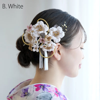 【髪飾り 大正レトロ梅＆タッセル コームUピン2点セット】 ヘアアクセサリー  日本製 成人式振袖や卒業式袴にも（5432638801）【取り寄せ品】