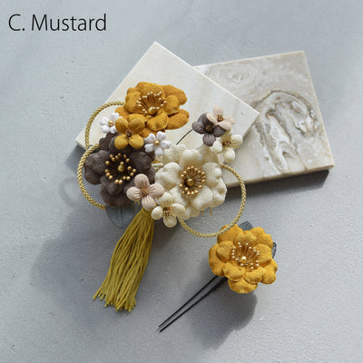 【髪飾り 大正レトロ梅＆タッセル コームUピン2点セット】 ヘアアクセサリー  日本製 成人式振袖や卒業式袴にも（5432638801）【取り寄せ品】