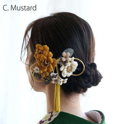 【髪飾り 大正レトロ梅＆タッセル コームUピン2点セット】 ヘアアクセサリー  日本製 成人式振袖や卒業式袴にも（5432638801）【取り寄せ品】