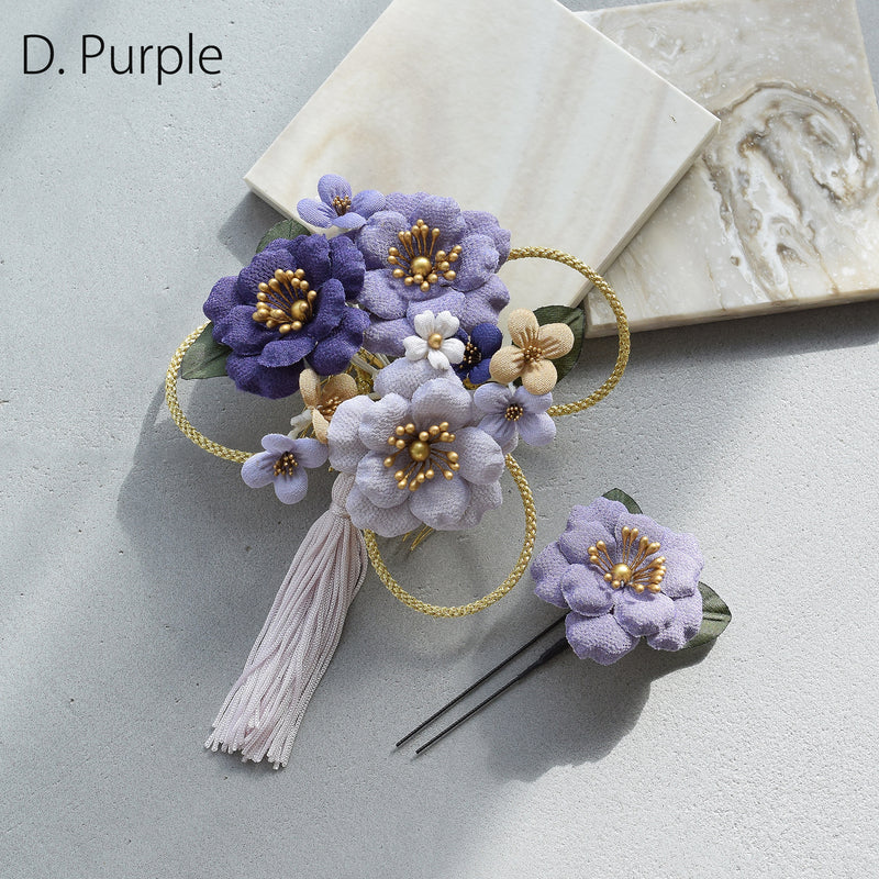 【髪飾り 大正レトロ梅＆タッセル コームUピン2点セット】 ヘアアクセサリー  日本製 成人式振袖や卒業式袴にも（5432638801）【取り寄せ品】