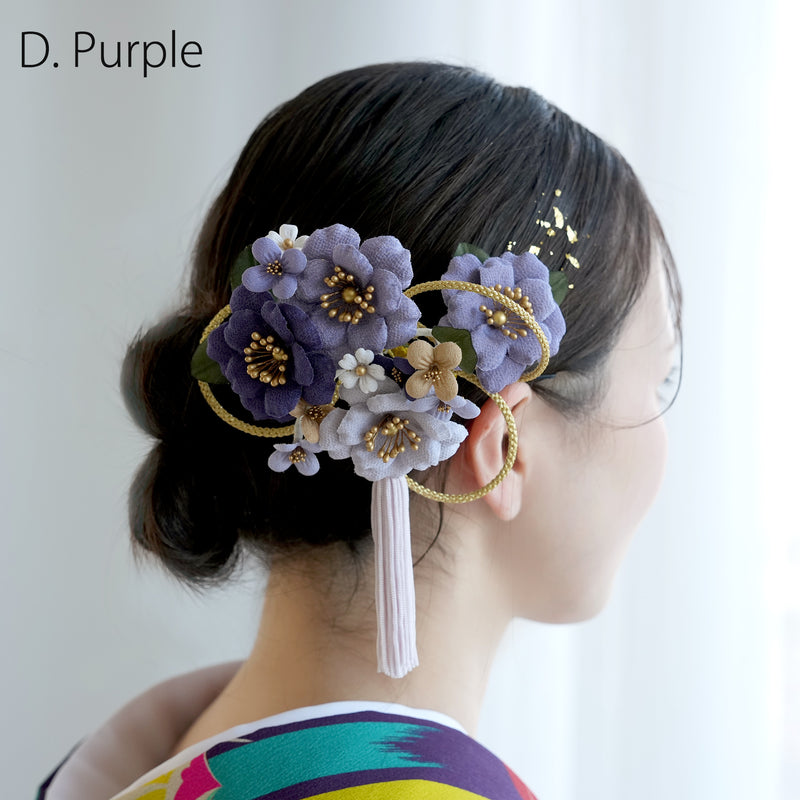 【髪飾り 大正レトロ梅＆タッセル コームUピン2点セット】 ヘアアクセサリー  日本製 成人式振袖や卒業式袴にも（5432638801）【取り寄せ品】