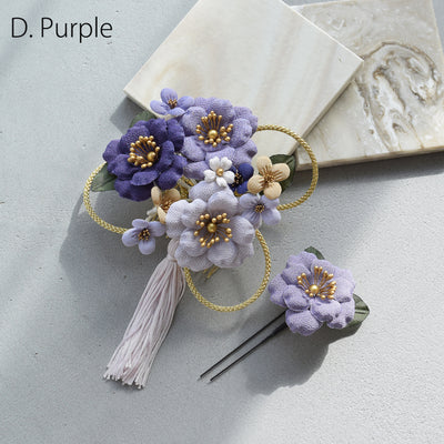 【髪飾り 大正レトロ梅＆タッセル コームUピン2点セット】 ヘアアクセサリー  日本製 成人式振袖や卒業式袴にも（5432638801）【取り寄せ品】