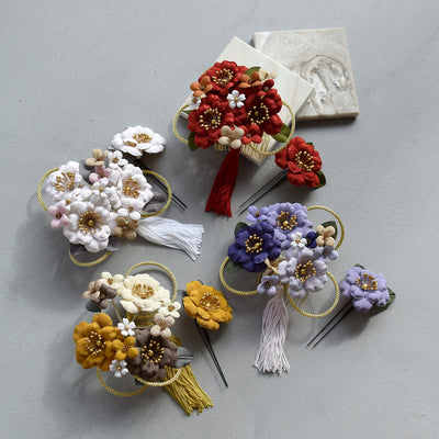 【髪飾り 大正レトロ梅＆タッセル コームUピン2点セット】 ヘアアクセサリー  日本製 成人式振袖や卒業式袴にも（5432638801）【取り寄せ品】