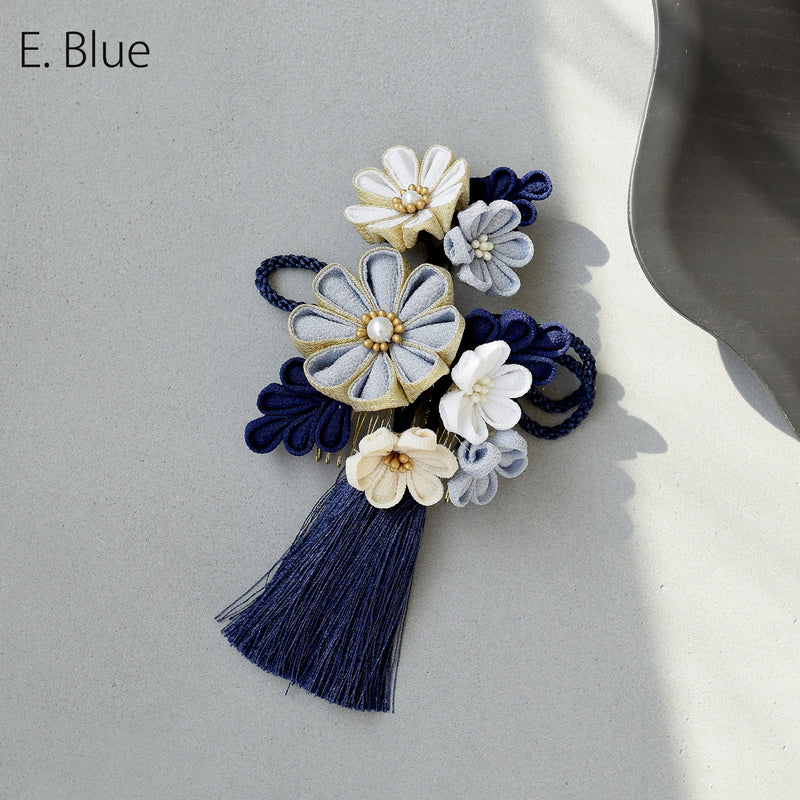 【髪飾り 梅日和 つまみ細工＆タッセル コームUピン3点セット】花 ちりめん つまみ細工 ヘアアクセ  ヘアアクセサリー  日本製 成人式振袖や卒業式袴にも（5432639201）【取り寄せ品】