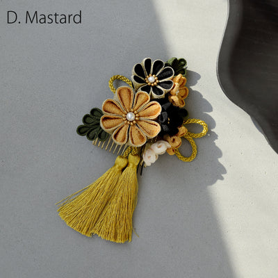 【髪飾り 梅日和 つまみ細工＆タッセル コームUピン3点セット】花 ちりめん つまみ細工 ヘアアクセ  ヘアアクセサリー  日本製 成人式振袖や卒業式袴にも（5432639201）【取り寄せ品】