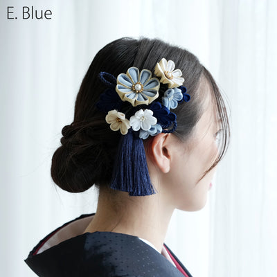 【髪飾り 梅日和 つまみ細工＆タッセル コームUピン3点セット】花 ちりめん つまみ細工 ヘアアクセ  ヘアアクセサリー  日本製 成人式振袖や卒業式袴にも（5432639201）【取り寄せ品】
