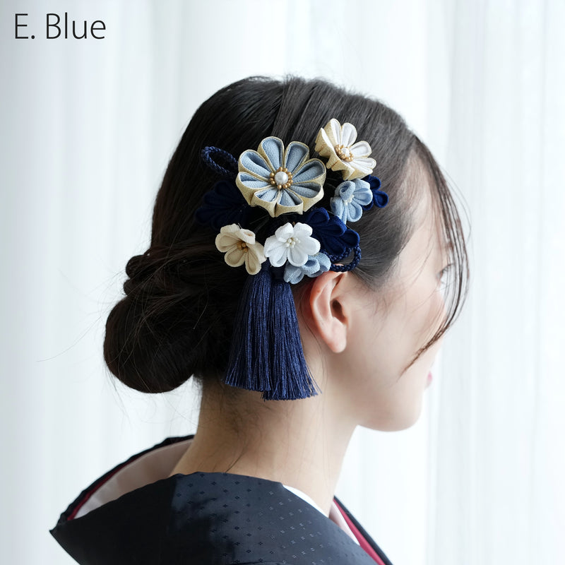【髪飾り 梅日和 つまみ細工＆タッセル コームUピン3点セット】花 ちりめん つまみ細工 ヘアアクセ  ヘアアクセサリー  日本製 成人式振袖や卒業式袴にも（5432639201）【取り寄せ品】