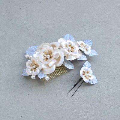 【髪飾り ベルベットローズ コームUピン2点セット】 花 薔薇 ベロア調 パール ヘアアクセサリー  日本製 成人式振袖や卒業式袴にも（5432639801）【取り寄せ品】