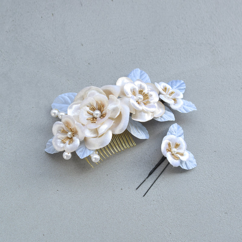 【髪飾り ベルベットローズ コームUピン2点セット】 花 薔薇 ベロア調 パール ヘアアクセサリー  日本製 成人式振袖や卒業式袴にも（5432639801）【取り寄せ品】