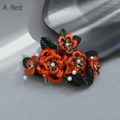 【髪飾り ベルベットローズ コームUピン2点セット】 花 薔薇 ベロア調 パール ヘアアクセサリー  日本製 成人式振袖や卒業式袴にも（5432639801）【取り寄せ品】