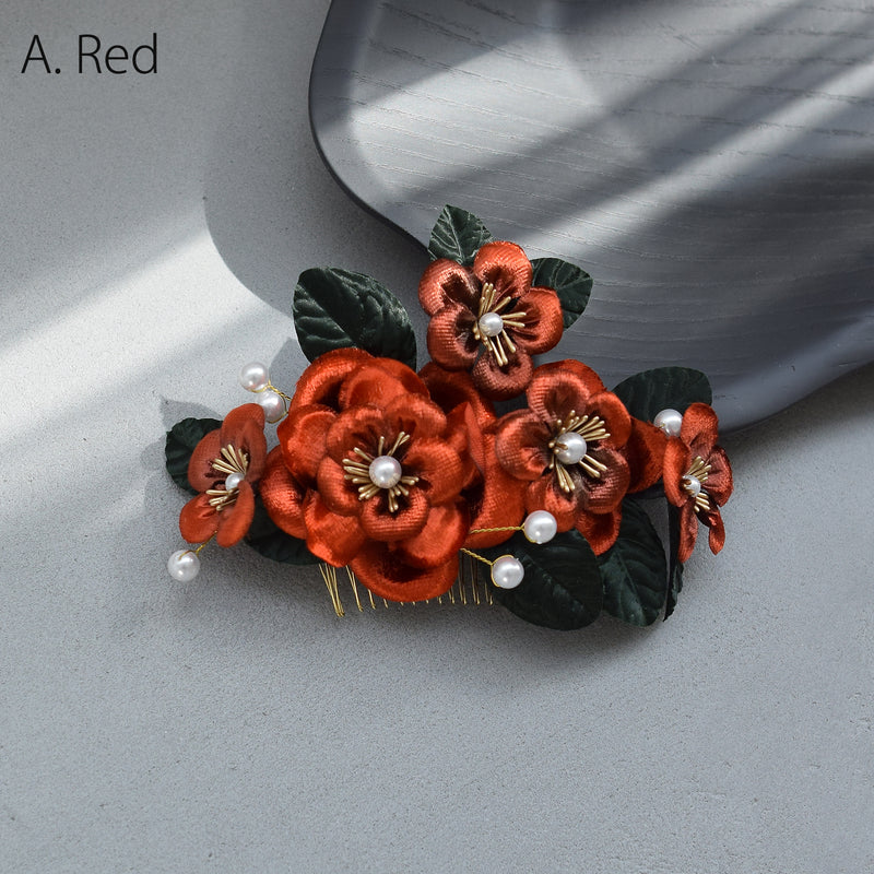 【髪飾り ベルベットローズ コームUピン2点セット】 花 薔薇 ベロア調 パール ヘアアクセサリー  日本製 成人式振袖や卒業式袴にも（5432639801）【取り寄せ品】