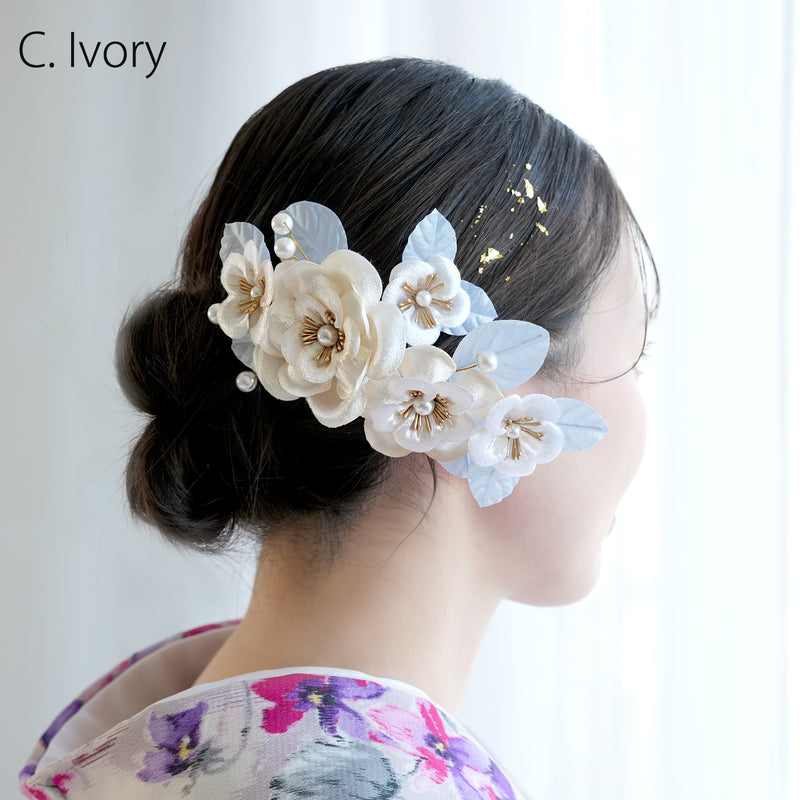 【髪飾り ベルベットローズ コームUピン2点セット】 花 薔薇 ベロア調 パール ヘアアクセサリー  日本製 成人式振袖や卒業式袴にも（5432639801）【取り寄せ品】