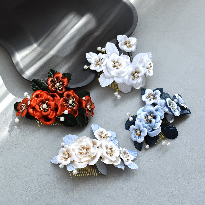 【髪飾り ベルベットローズ コームUピン2点セット】 花 薔薇 ベロア調 パール ヘアアクセサリー  日本製 成人式振袖や卒業式袴にも（5432639801）【取り寄せ品】