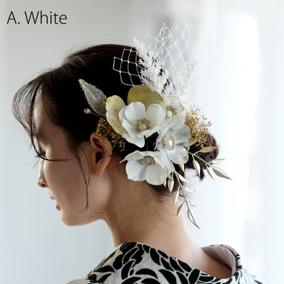 【髪飾り ラメパールアネモネ コームUピン12点セット】 アメリカンフラワー ドライフラワー ヘアアクセサリー  日本製 成人式振袖や卒業式袴にも（5432640201）【取り寄せ品】