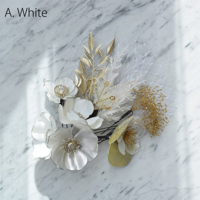 【髪飾り ラメパールアネモネ コームUピン12点セット】 アメリカンフラワー ドライフラワー ヘアアクセサリー  日本製 成人式振袖や卒業式袴にも（5432640201）【取り寄せ品】