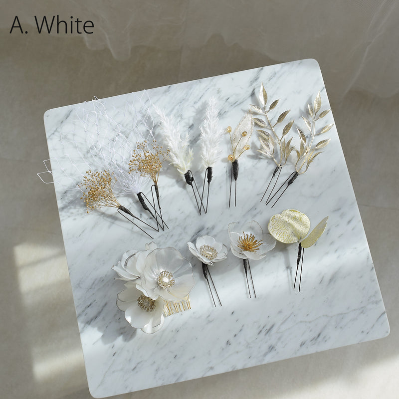 【髪飾り ラメパールアネモネ コームUピン12点セット】 アメリカンフラワー ドライフラワー ヘアアクセサリー  日本製 成人式振袖や卒業式袴にも（5432640201）【取り寄せ品】