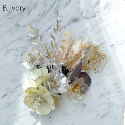 【髪飾り ラメパールアネモネ コームUピン12点セット】 アメリカンフラワー ドライフラワー ヘアアクセサリー  日本製 成人式振袖や卒業式袴にも（5432640201）【取り寄せ品】