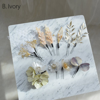 【髪飾り ラメパールアネモネ コームUピン12点セット】 アメリカンフラワー ドライフラワー ヘアアクセサリー  日本製 成人式振袖や卒業式袴にも（5432640201）【取り寄せ品】