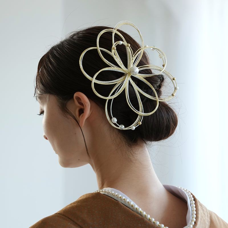【髪飾り パールビーズ水引コーム】水引 ヘアアクセサリー  日本製 成人式振袖や卒業式袴にも（5432640401）【取り寄せ品】