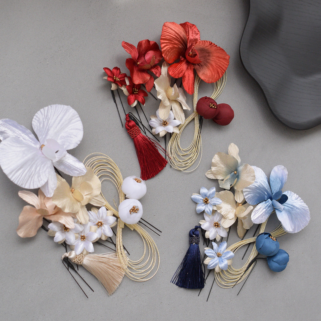 髪飾り 9点セット】華爛漫 胡蝶蘭・水引・Uピン ヘアアクセサリー 日本