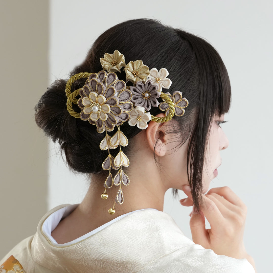 髪飾り 3点セット】菊藤彩華 つまみ細工・組紐 コームUピン ヘア